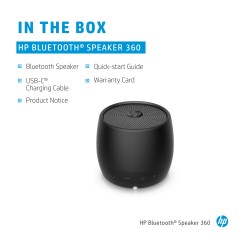 HP Black Bluetooth Speaker 360 - Exceptional Sound Quality, Ultimate Portability & Style | 2D799AA